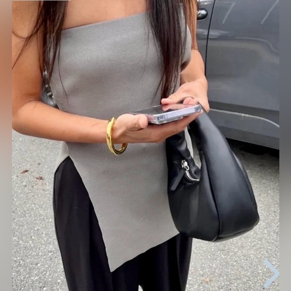 OAK + FORT NWTS🍒SMALL 🍒GREY SIDE SLIT ASYMMETRICAL PREMIUM BANDEAU TOP